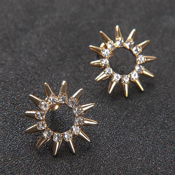 2/$20! Gold & Crystal Sun Ray Stud Earrings - Picture 2 of 8